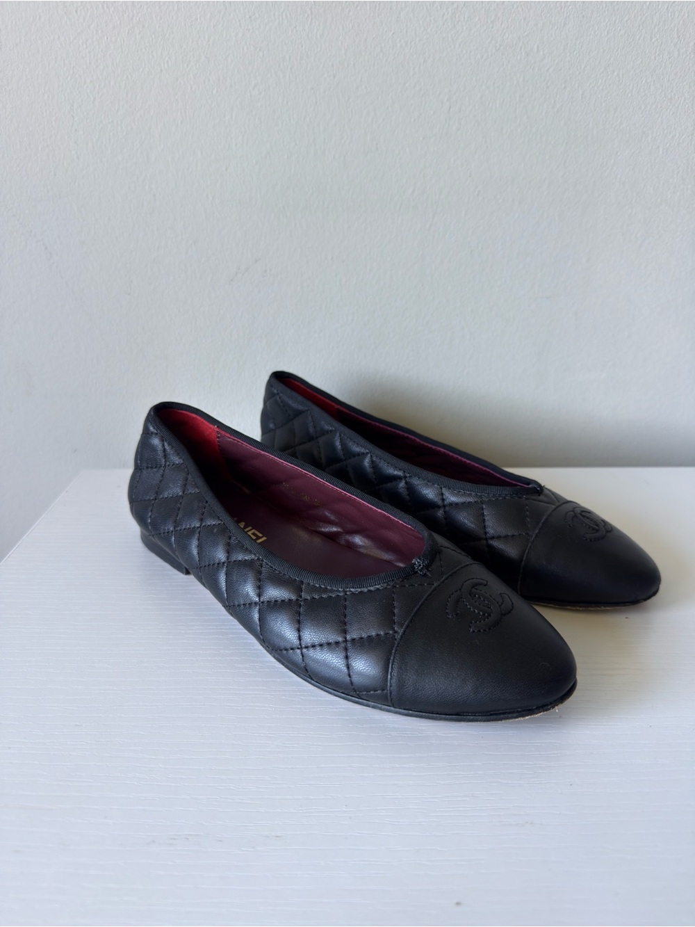 Black Quilted Leather Ballet Flats 8.5-9